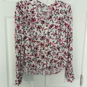 J. Crew Floral Ruffled Blouse in Pink and Green